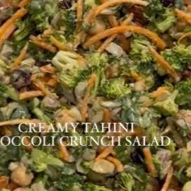 Tahini Broccoli Crunch Salad, Creamy Tahini Broccoli Crunch Salad, Broccoli Crunch Salad Recipes, Broccoli Crunch Salad, Low Fat Vegan Recipes, Crunch Salad, Plant Based Lunch, Shredded Carrots, Broccoli Florets