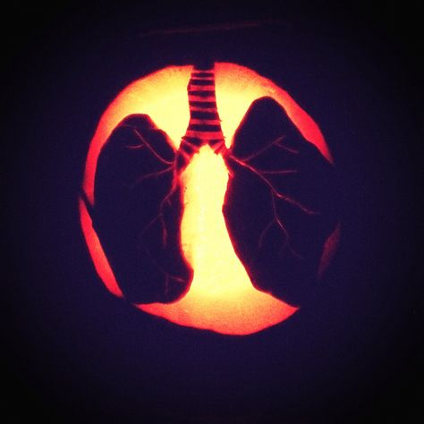 My halloween pumpkin: lungs Medical Pumpkin Carving Ideas, Medical Pumpkin, Calabazas Halloween, Creative Pumpkin Painting, Halloween Pumpkin Carving Stencils, Pumpkin Decorating Contest, Pumpkin Contest, Halloween Pumpkin Designs, Pumpkin Carvings