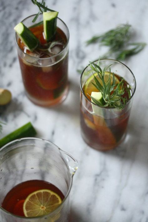 Bottoms Up: Pimm’s Cup Cocktail with Fresh Ginger, Lime and Tarragon Tarragon Cocktail, Pimm's Cup, Pimms Cup, Easy Summer Cocktails, Watering Hole, Summer Cocktail Recipes, Ginger Recipes, Drink Me, Healthy Homemade