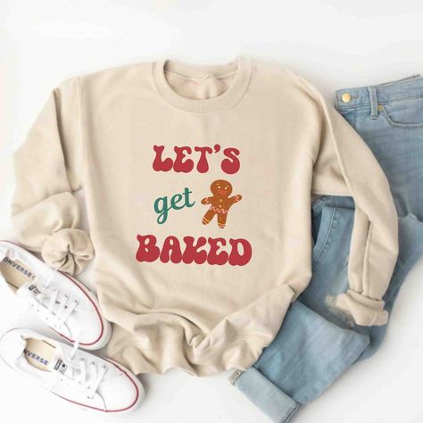 44.00 USD Lets get Baked Funny Christmas Sweatshirt Christmas Cookies Baking Baker Pullover Shirts Drinking Sweatshirt Crewneck Trees Xmas Humor This unisex crewneck sweatshirt is pure comfort and ideal for being comfortable this holiday season. It is made from polyester and cotton which helps the sweatshirt look fresh and beautiful after every wash without fading. The collar is ribbed knit, so it retains its shape even after washing. There are no itchy side seams on these sweaters. 50% cotton, Funny Christmas Crewneck, Funny Christmas T-shirts, Christmas Sweatshirts Funny, Funny Christmas Shirts Hilarious, Christmas Shirt Ideas Funny, Christmas Sweatshirts Vinyl, Cricut Clothing, Christmas Sweatshirt Ideas, Christmas Shirts Funny