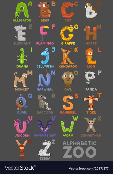 A To Z Fonts Alphabet Letters Design For Kids, Cartoon Calligraphy Alphabet, Alphabet Pictures Letter Art, A To Z Letter Design, Cartoon Alphabet Letters, Zoo Alphabet, Animal Font, Animal Alphabet Letters, Alphabet Letters Images