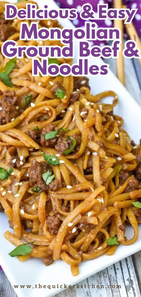 Beef And Garlic Noodles, Quick Recipes Mongolian Ground Beef Noodles, Mongolian Inspired Ground Beef Noodles, Ground Beef And Chow Mein Noodles, Mongolia Ground Beef Noodles, Szechuan Beef Noodles, Ground Beef Lo Mein Recipe Easy, Noodles Dinner Recipes, Ground Beef Linguine Recipes