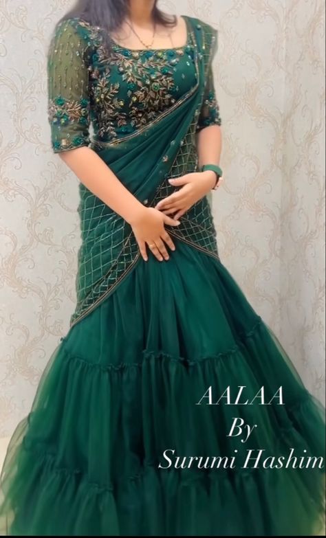 Designs For Net Blouses, Lahanga Design Latest Wedding Simple, Party Wear Indian Dresses Traditional, Net Half Saree Designs, Dhavani Set New Model, Bridal Reception Dress Indian, Blouse Pattern For Lehenga, Net Gown Designs, Silk Saree Blouse Designs Patterns