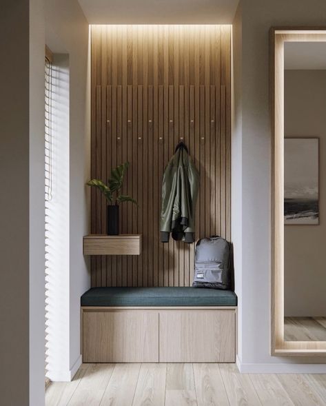 Panelling Hallway, Home Hall Design, Mudroom Design, Japandi Interior, Hallway Storage, Hall Design, Home Entrance Decor, Hallway Ideas, Decor Home Living Room