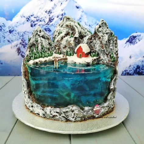 Winter Lake - From the Island Cakes - CakesDecor Lake Cake, Mountain Cake, Extreme Cakes, Camping Cakes, Island Cake, Ocean Cakes, Jello Cake, Sea Cakes, Winter Lake