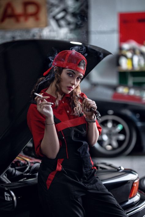 #tokyo #car #photographer #photo #portrait Mechanic Outfit Female, Female Mechanic Aesthetic, Mechanic Photoshoot, Mechanic Aesthetic, Mechanic Girl, Female Mechanic, Mechanics Aesthetic, Mechanic Clothes, Woman Mechanic