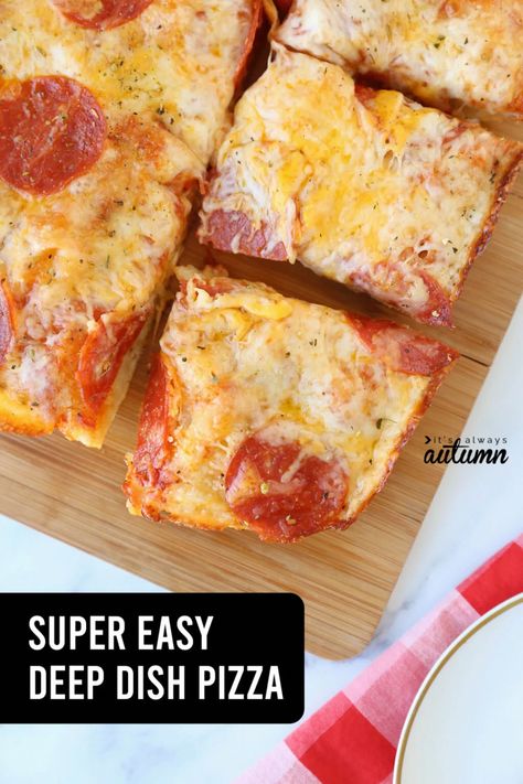 #SeafoodPizzaSpecials Easy Deep Dish Pizza, Pan Pizza Recipe, Deep Dish Pizza Recipe, Artisan Bread Recipes, Making Homemade Pizza, Pizza Recipes Homemade, Deep Dish Pizza, Pan Pizza, 4 Ingredient