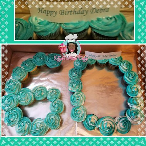 Number 60 cupcake cake 60 Cupcake Cake Number, Number Birthday Cakes, Decorative Cakes, Pull Apart Cupcakes, Birthday Party Theme Decorations, Number Cake, Number Cakes, Sweets Cake, Cupcake Cake