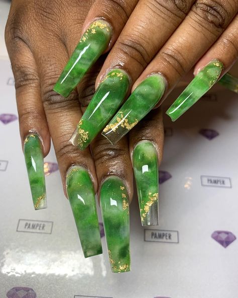 Jade Acrylic Nails, Jade Nails Acrylic, Jade Nails, Long Square Acrylic Nails, Crystal Nails, Unique Nails, Pretty Acrylic Nails, Types Of Nails, Dope Nails