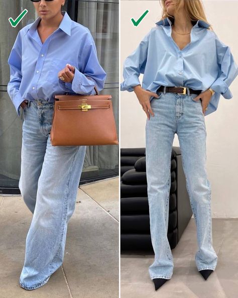 Minimal Style Outfits, Oversized Shirt Outfit, Oversize Outfit, Outfit Primavera, Minimal Fashion, Blue Shirt, Oversized Shirt, Fashion Classy, Daily Outfits