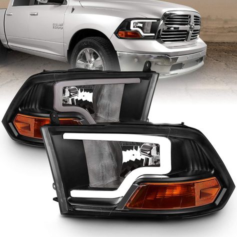 Dodge Ram 1500 Accessories and Mods - Black Replacement Headlights Assembly LED Bar for Dodge Ram 1500 2500 3500 Driver and Passenger Side Set, Fits: 09-18 Dodge RAM 1500, 10-18 RAM 2500/3500 (Do NOT Fit RAM Model with Factory PROJECTOR Headlights) Dodge Ram Truck Accessories, Dodge Ram 1500 Accessories, Dodge Ram Accessories, Truck Rims And Tires, Ram Trucks Accessories, Ram 1500 Accessories, 2012 Dodge Ram 1500, Black Headlights, Dodge Trucks Ram