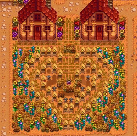 Stardew Farms, Stardew Valley Farms, Stardew Valley Layout, Stardew Valley Tips, Valley Flowers, Farm Layout, Valley Girls, Stardew Valley, Art Tutorials Drawing