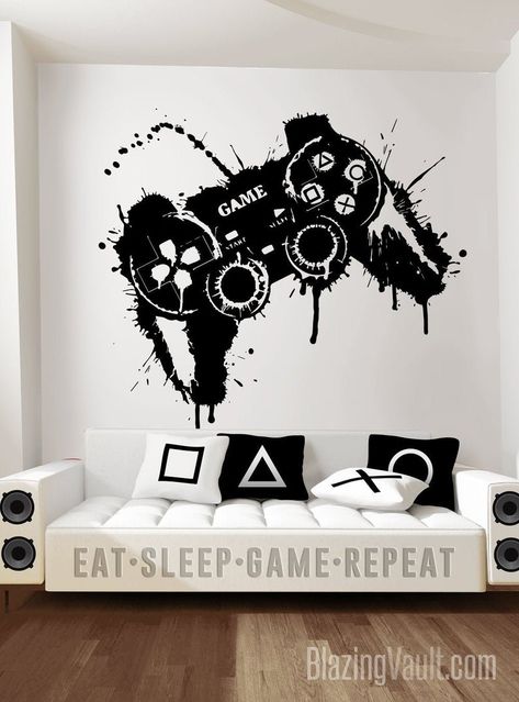 Video Game Controller Wall Sticker Gamer Wall Decal Splat | Etsy Playstation Room, Video Game Bedroom, Gamer Controller, Boys Game Room, Gaming Bedroom, Gamer Bedroom, Game Wall, Gaming Room Decor, Teen Boy Room