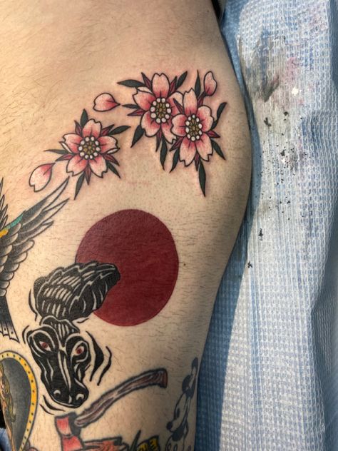 Tattoo, American traditional, floral, Japanese tattoo Traditional Cherry Blossom Tattoo, Traditional Cherry Blossom, Japanese Cherry Blossom Tattoo, Cherry Flower, Blossom Tattoo, Cherry Blossom Tattoo, Japanese Cherry Blossom, American Traditional Tattoo, American Traditional