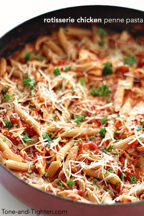 Rotisserie Chicken Pasta, Chicken Penne Recipes, Chicken Penne Pasta, Recipes Using Rotisserie Chicken, Penne Pasta Recipes, Chicken And Pasta, Chicken Penne, Quick Dishes, Rotisserie Chicken Recipes