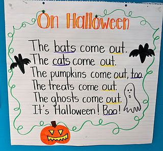 Halloween Poem - could be made into a cute song paired with motions for a fall concert. Doubles Rap, Shared Reading Poems, Kindergarten Poems, Poems About School, October Classroom, October School, Halloween Poems, Reading Poems, October Ideas