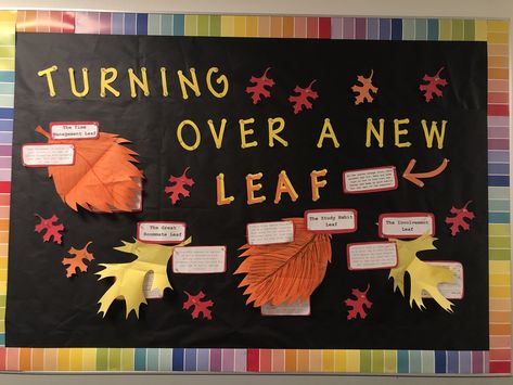 Under each leaf are some tip for good habits about each category ! Fall Ra Bulletin Board Ideas, Be Leaf In Yourself Bulletin Board, Winter Themed Ra Bulletin Boards, Fall Ra Boards, Ra Bulletin Boards Fall November, Thanksgiving Bulletin Board Ideas Ra, Family Tree Bulletin Board, November Bulletin Board Ideas, Ra Bulletin Boards Fall