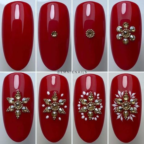 Christmas Bling Nails, Stone Nails, Diy Rhinestone Nails, Art Noel, Nail 2024, Stilleto Nails Designs, Nails Christmas, Holiday Nail Art, Gem Nails