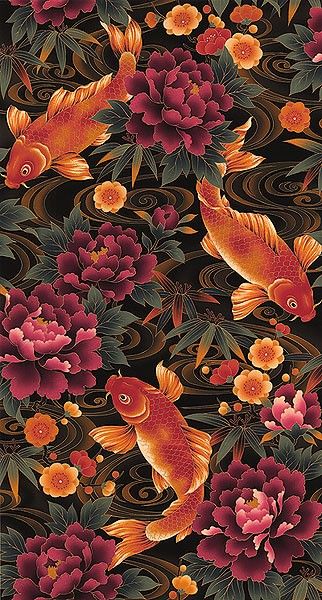 I LOVE this! Koi Art, Textil Design, Art Asiatique, Japon Illustration, Trendy Flowers, Art Japonais, Art Et Illustration, Japanese Patterns, Fish Art