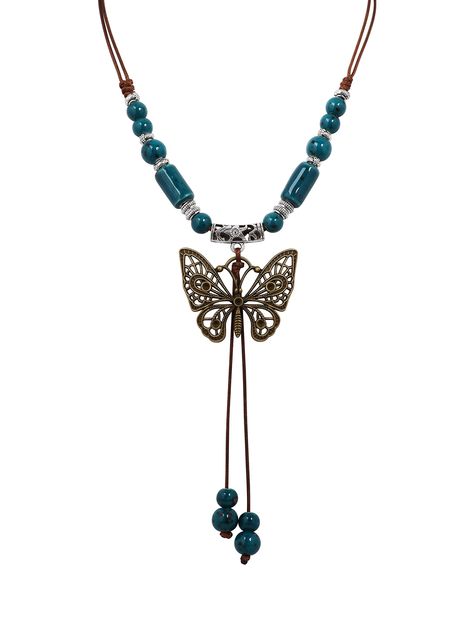 PRICES MAY VARY. Beautiful long boho necklace features an antique butterfly pendant and a unique combination of ceramic green beads in various shapes and sizes Necklace can be adjusted to any length you want between 19.7" - 35.4" (50 - 90 cm) Give this stunning piece of bohemian jewelry as a great Valentine's Day, Christmas, birthday, or anniversary gift A nice addition to any jewelry collection that surely makes you stand out from the crowd in style If there is any problem with your purchase, f How To Make Jewelry To Sell, Jewelry Making Inspiration, Diy Necklaces Ideas, Boho Necklace Diy, Wire Bead Jewelry, Handmade Necklace Ideas, Necklace Diy Beaded, Beaded Gifts, Diy Beaded Jewelry