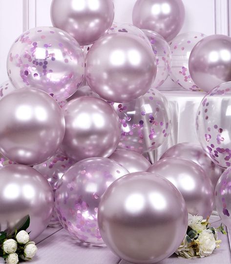 PRICES MAY VARY. [ Premium Value Pack ] - This metallic lilac balloons set is a new combination of metallic lavender balloons and confetti balloons; 30pcs 10 inch metallic lavender balloons, 15pcs 10 inch lavender confetti balloons, and 2 silver curling ribbons for you to throw a memorable party [ Party Essentials ] - This metallic light purple balloons kit can perfectly decorate birthday party, graduation, baby shower, wedding, anniversary, engagement or other theme party events. This metallic Aquarius Theme, Lavender Balloons, Lavender Confetti, Lilac Balloons, Balloon For Birthday, Lila Party, Purple Party Decorations, Purple Balloon, Purple Cakes Birthday