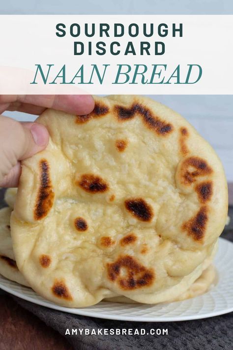 Soft, fluffy and oh so delicious, this sourdough discard naan bread comes together quickly using leftover sourdough discard and is ready to bake in just a couple hours. Enjoy it plain or sop up some curry with it - however you eat it, you're going to love this homemade sourdough naan! Sourdough Naan Discard, Sourdough Bread Recipe Inclusions, Sourdough Bread In Bread Pan, Sourdough Bread With Discard, Leftover Sourdough Starter Recipes, Sourdough Danish Recipe, Sourdough Discard Naan Bread, Grant Bakes Sourdough, Pantrymama Sourdough