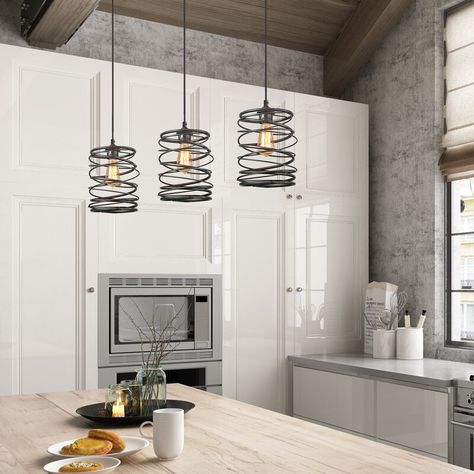 17 Stories Matias 1 - Light Single Cylinder Pendant & Reviews | Wayfair Mini Kitchen Island, Pendulum Lights, Cylinder Pendant Light, Kitchen Island Light, Kitchen Island Chandelier, Black Industrial, Kitchen Ceiling Lights, Kitchen Island Lighting Pendant, Wood Pendant Light