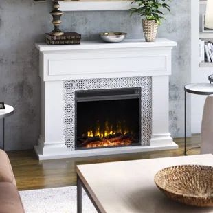 Fireplace With Marble Surround, Fireplace With Marble, Realistic Fireplace, White Electric Fireplace, Freestanding Electric Fireplace, White Fireplace, Electric Fireplace Insert, Fireplace Inserts, Wall Outlets