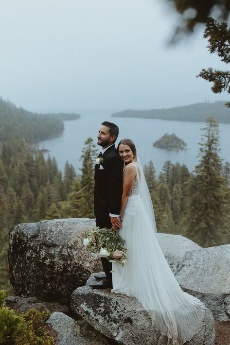 Liz and Dylan's rainy Emerald Bay elopement was one I'll cherish forever. These two came from Minnesota to say "I do" for their Lake Tahoe elopement.   A rainy wedding day didn't stop them from having the most intimate and beautiful elopement ceremony. And these rainy wedding day photos turned out so moody and romantic.   If you're afraid of having rain for your adventure elopement, just know it can still turn out magical. See more of their Tahoe elopement on my blog! Emerald Bay Lake Tahoe Elopement, Acadia Elopement, Lake Superior Wedding, Rainy Elopement, Kenai Alaska, Lake Wedding Photos, Emerald Bay Lake Tahoe, Beautiful Elopement, Lake Tahoe Elopement