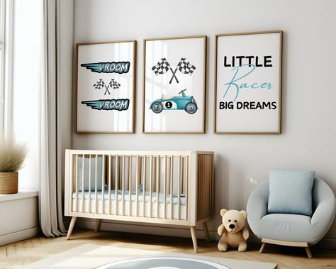 Boy Nursery Car Theme, Racecar Nursery Ideas Boy, Race Car Themed Nursery, Cars Themed Nursery, Baby Boy Nursery Car Theme, Race Car Nursery Theme, Nursery Car Theme, Boys Race Car Bedroom, Race Car Themed Bedroom