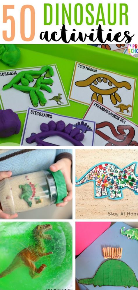 50 dinosaur crafts and activities. Perfect for preschoolers who love dinosaurs! We made this list as we were looking for dinosaur party ideas for our 4-year-old. Harry And The Dinosaurs Activities, Dino Stem Activities Preschool, Dinosaur Party Crafts, Dinosaur Day Activities, How Do Dinosaurs Stay Friends Activities, Dinosaur Activities Elementary, Digging For Dinosaurs Activities, How To Catch A Dinosaur Activities, Dino Day Activities