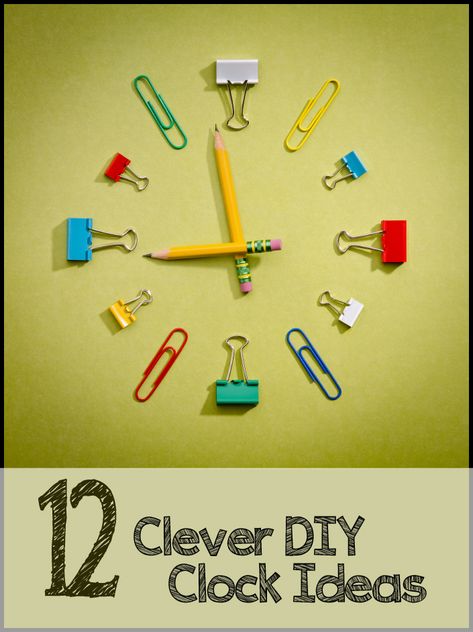 12 DIY Clock Ideas: Like the dominos, record/CD's, and frames with different things representing #'s Diy Clock Wall Creative, Diy Clock Ideas, Diy Home Supplies, Diy Clocks, Clock Craft, Clock Ideas, Diy Lego, Cool Clocks, Binder Clips