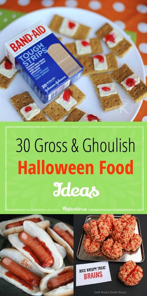 30 Gross and Ghoulish Halloween Food Ideas Ghoulish Food, Halloween Food For Party Appetizers, Gross Halloween Foods, Halloween Food For Adults, Party Dinners, Food For Party, Scary Halloween Food, Scary Food, Kids Halloween Food