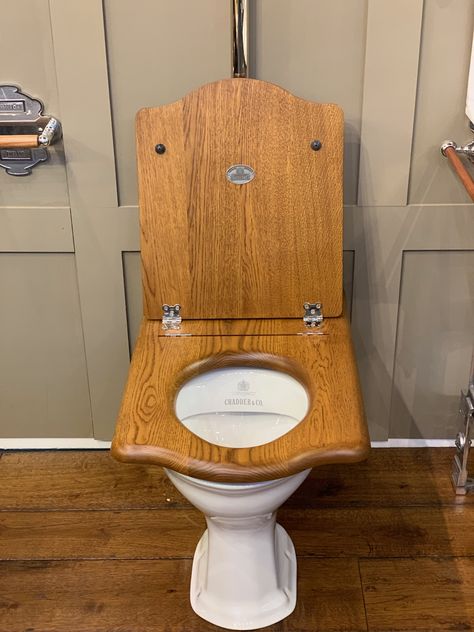 Oak Throne toilet seat hand made in England from solid wood. Our Toilet seats are available in many finishes and shapes. #toilet #toiletdesign #toiletseat #luxurybathroom #throne #throneseat #victoriantoilet Washroom Fittings, Throne Toilet, Toilet Seat Design, Victorian Bathroom Accessories, Wooden Toilet Seat, Compost Toilet, Victorian Toilet, Wooden Toilet Seats, Wooden Toilet