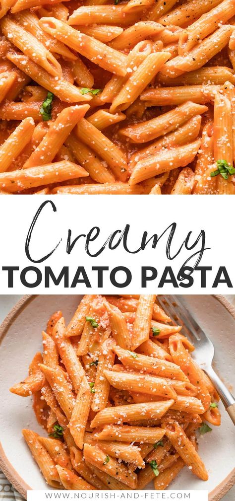 You'll love that this recipe for Creamy Tomato Pasta comes together fast with simple ingredients. Tender pasta gets coated in a silky tomato sauce that only tastes decadent, without requiring a ton of cream. Tomato Pasta Recipes, Creamy Tomato Pasta Recipes, Creamy Tomato Pasta, Tomato Pasta Recipe, Tomato Pasta Sauce, Creamy Tomato Sauce, Spinach Pasta, Quick Weeknight Meals, Tomato Pasta