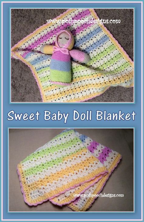 Posh Pooch Designs Dog Clothes: Sweet Baby Blanket Crochet Pattern | Posh Pooch Designs Crochet Dolls Blanket Pattern Free, Crochet Baby Doll Blanket, Crochet Doll Blanket Free Pattern, Crochet Doll Blanket, Barbie Blanket, Crochet Pram Blanket, Baby Doll Blanket, Doll Blankets, Yarn Stitches