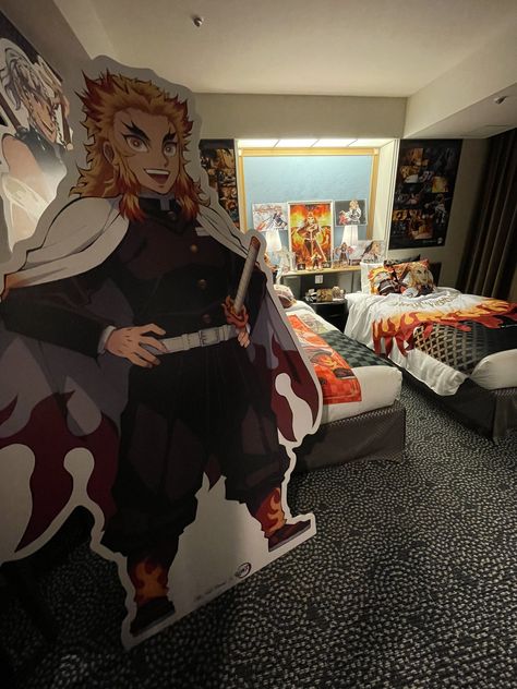 Room 2 Beds, Demon Slayer Room, Anime Bedroom Ideas, Trening Sztuk Walki, Ragnarok Anime, Otaku Room, Snk Cosplay, Slayer Meme, Anime Decor