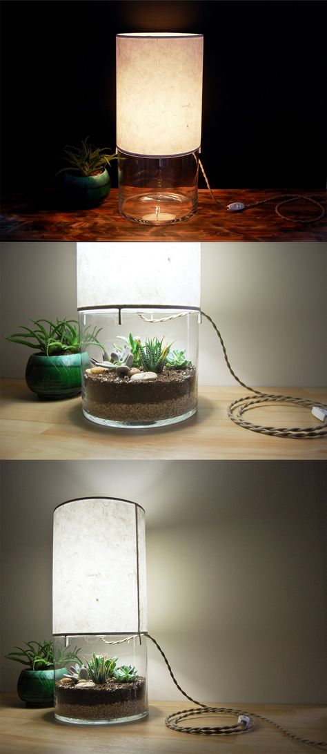 Lamp with Small Terrarium Terrarium Lamp, Small Terrarium, Diy Lampe, Shabby Chic Lamps, Painting Lamps, Diy Lanterns, Terrarium Diy, Terrarium Plants, Diy Cans