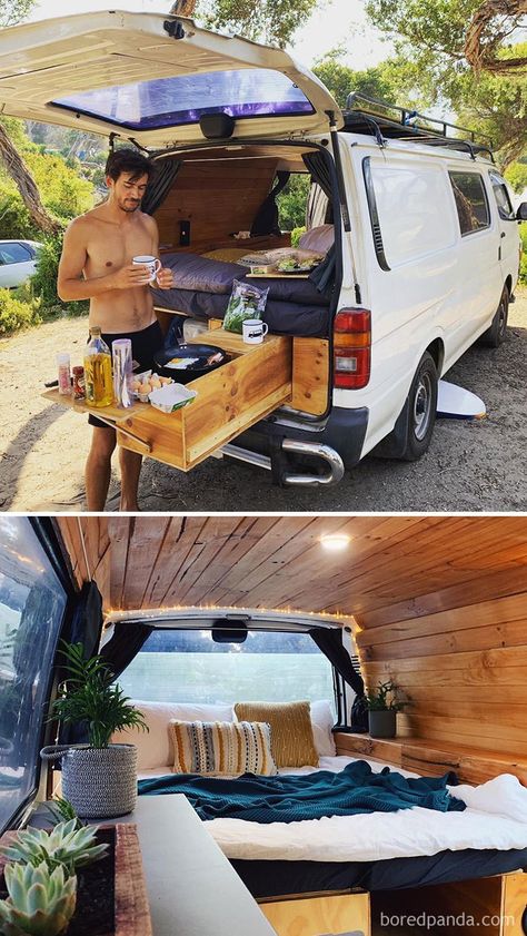 Van Life Outdoor Kitchen, T4 Camper Conversion, Living Van Ideas, T4 Van Conversion, Van Transformation Camper, Van Converted To Camper, Camper Van Beds, Astrovan Conversions, Camp Van Ideas