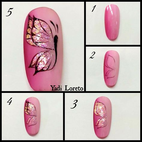 Butterfly On Nails Step By Step, Butterfly Nails Step By Step, Butterflies Nail Art, Simple Butterfly Nail Art, Butterfly Nail Art Designs, Trendy Summer Nails 2023, Make Nails, Trendy Summer Nails, Summer Nails 2023