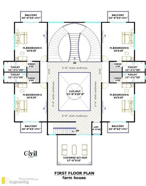 Modern-Two Story House Design With 6 Beds | Engineering Discoveries House Ventilation Design, 4 Bedroom House Designs, 20x40 House Plans, Hotel Floor Plan, Two Story House Design, Two Story House Plans, Small House Design Exterior, Mansion Floor Plan, Classic House Design