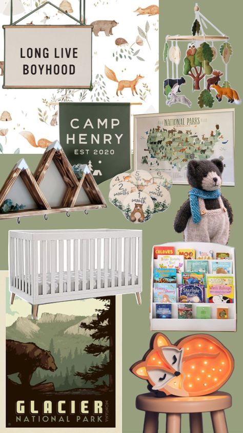 National Park Nursery, Green Nursery Boy, Adventure Room, Room Boy, Baby Boy Nursery Themes, Green Nursery, Nursery Inspo, 2nd Baby, Woodland Nursery