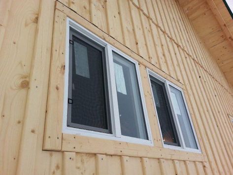 Board And Batting Siding, Board And Batten Window, Diy House Siding, Diy Siding Exterior Cheap, Vertical Wood Exterior, House Paneling Exterior, Interior Board And Batten, Wood Siding Exterior Mobile Home, Barnwood Exterior Siding