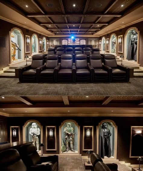 Movie Rooms In House, Movie Room Snack Bar, Home Theater Decor Ideas, Home Movie Theaters, Room Snack Bar, Modern Theater Room, Rooms In House, Theater Living Room, Cinema Room Design