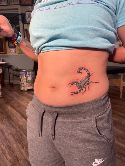 Stomach tattoo Medium Stomach Tattoos, Scorpio Stomach Tattoo, Scorpion Stomach Tattoo, Tattoos On Stomach For Women, Low Stomach Tattoo, Tattoos Stomach, Stomach Tats, Stomach Tattoo, Belly Tattoos