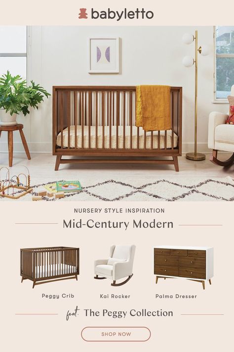 Mid Century Nursery Girl, Mid Century Nursery Boy, Sustainable Nursery, Modern Baby Furniture, Modern Baby Cribs, Modern Girl Nursery, Mid Century Baby, Modern Boy Nursery, Mid Century Modern Nursery