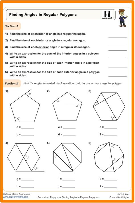 Finding Angles in Regular Polygons Worksheet Year 8 Maths Worksheets, Polygons Worksheet, Compound Shapes, Exterior Angles, Regular Polygon, Maths Worksheets, Year 8, Math Methods, Math Worksheet