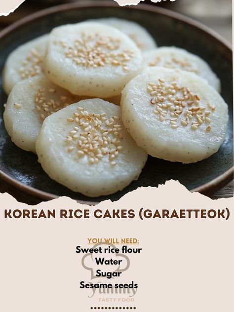 🍚 Try making Korean Rice Cakes (Garaetteok)—chewy, satisfying, and perfect for a delicious snack or meal! 🌟🍡 #Garaetteok #KoreanRiceCakes Korean Rice Cakes (Garaetteok) Ingredients: Sweet rice flour (2 cups) Water (1 1/2 cups) Sugar (1/4 cup) Sesame seeds (1/4 cup, toasted) Salt (1/2 tsp) Instructions: Mix sweet rice flour with water, sugar, and salt. Steam in a heatproof dish for 30-40 minutes. Cool slightly and cut into pieces. Roll in toasted sesame seeds. 🌟 Korean rice cakes are chewy... Korean Rice Cakes, Sweet Rice Flour, Grilled Rice, Korean Rice Cake, Korean Rice, Sweet Rice, Food Korean, Korean Snacks, Gluten Free Treats