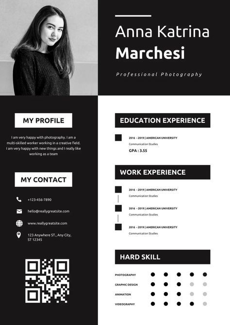 Plantillas Photography Resume, Communication Studies, American Universities, Work Experience, Professional Photography, Resume Template, Resume Templates, Teamwork, A Team