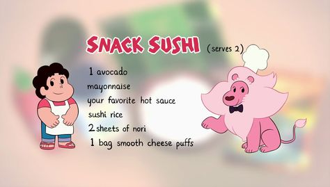 Snack Sushi, Pink Steven, Steven Universe Steven, Cheese Puff, Cheese Puffs, Delicious Snacks, Sushi Rice, Delicious Snacks Recipes, Warner Brothers